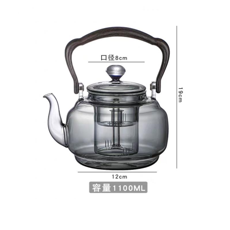 

Steaming and Boiling Dual-use Glass Teapot Tea Ceremony Tea Pot with Tea Infsuer Filter Wood Handle Home Kungfu Tea Maker