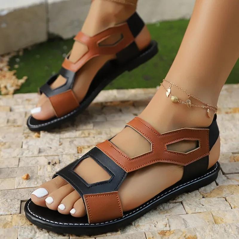 Fashion Ladies Shoes 2025 Fashion Elastic Band Women's Sandals Summer New Open Toe Casual Plus Size Color Matching Light Flat Sandals