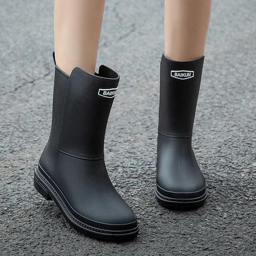 Damen Mid-Calf Regenstiefel Gummischuhe Winter Regenstiefel Baumwollgefüttert Warmhaltend Wasserdicht Damen Rutschfeste Schuhe