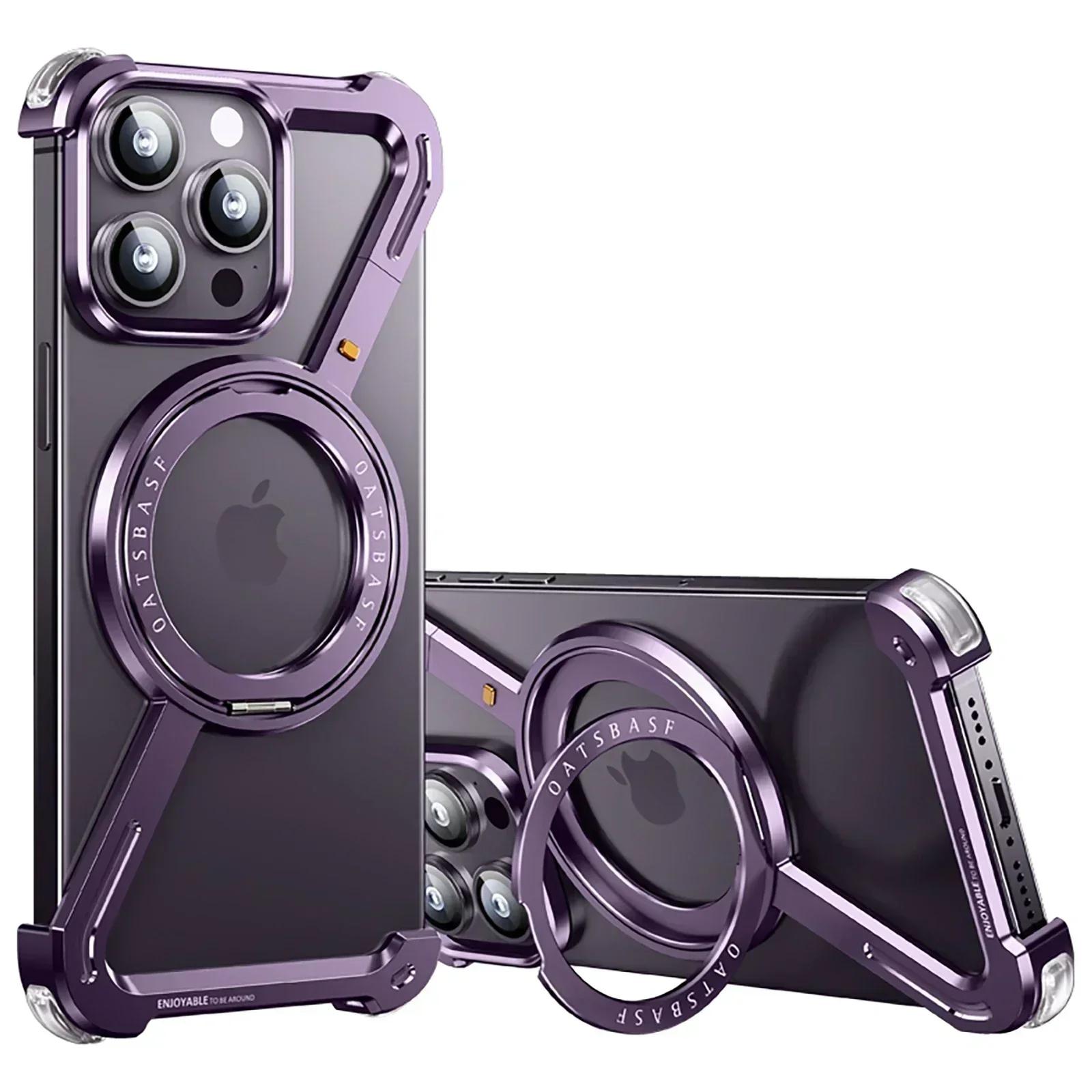

Eary Z Case for iPhone 16 15 14 13 12 Pro Max for Magsafe 360°Rotatable Magnetic Kickstand Metal Frameless Bumper Phone Cover aluminum&For iPhone 16 фіолетовий