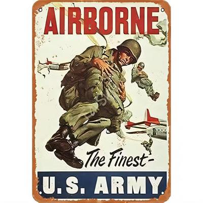 Vintage US Army Airborne Blechschild Das Feinste Retro Militär Metallposter Wanddekoration für Garage Bar Man Cave Rustikal Abgenutzt
