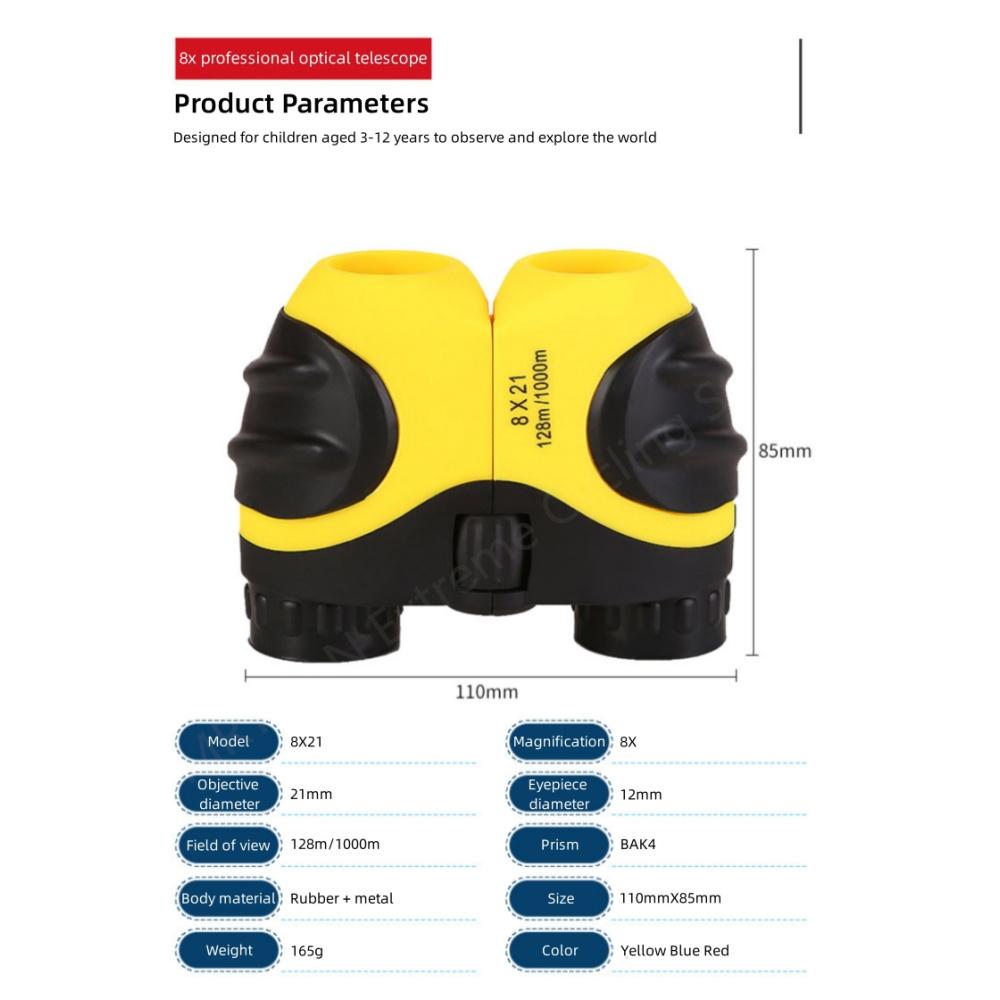 8x Kids Professional Mini Pocket Telescope Optics Compact Binoculars For Travel Bird Watching 21mm Objective Lens