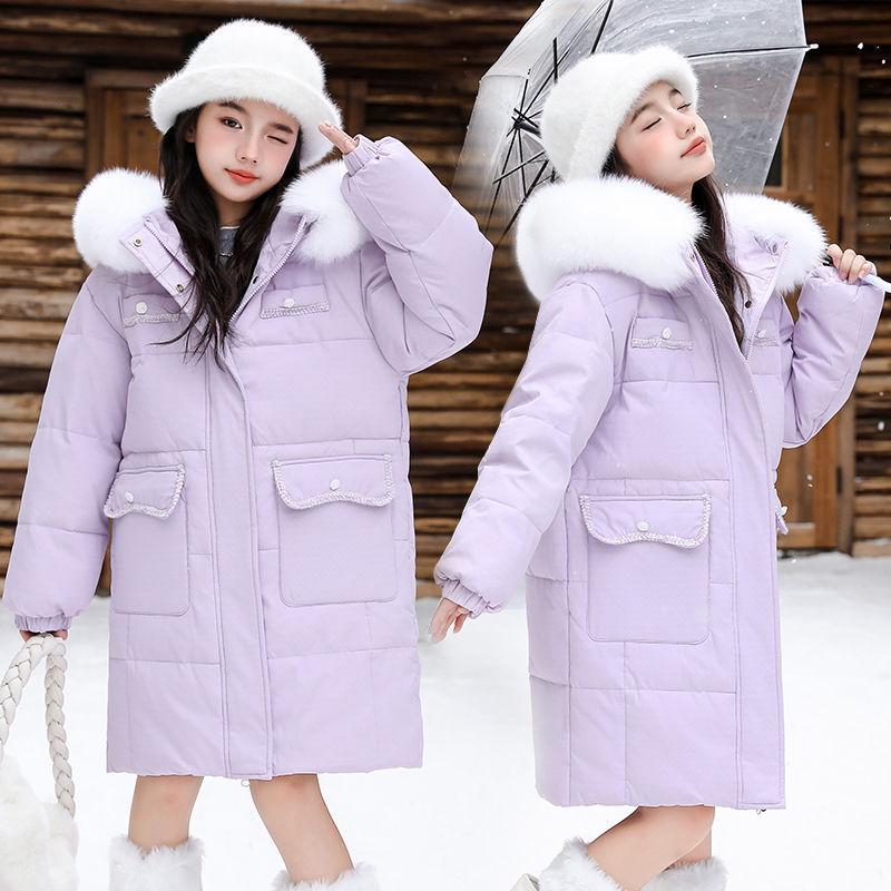 

Зимняя куртка средней длины для девочек 2025 – Теплое, толстое и модное пальто для защиты от холода для детей 120