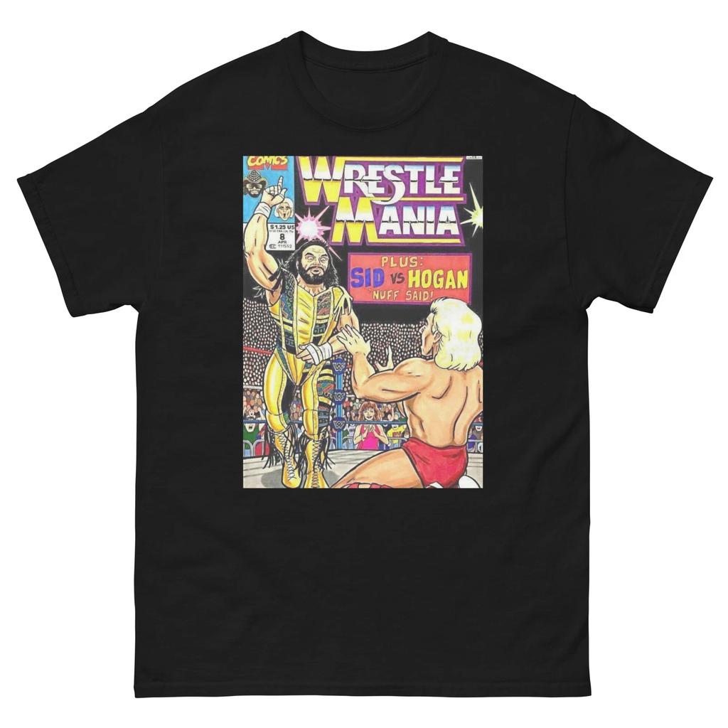 T-shirt Poster Wrestlemania 8, Savage vs Flair, Hulk Hogan vs Sid Justice T-shirt Retrò