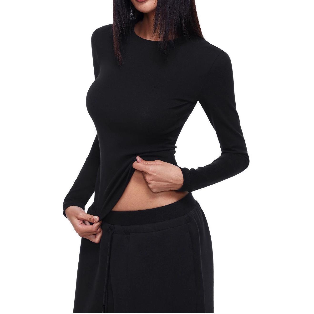 

2026 Autumn/Winter Women s Slimming Long Sleeve Top with Hollow Design M чёрный