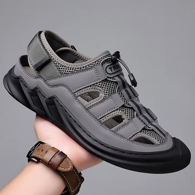 Sandals Men'S Hole Shoes Wear Non-Slip Bag Head Leather Casual Driving Soft-Soled Roman Beach Shoes