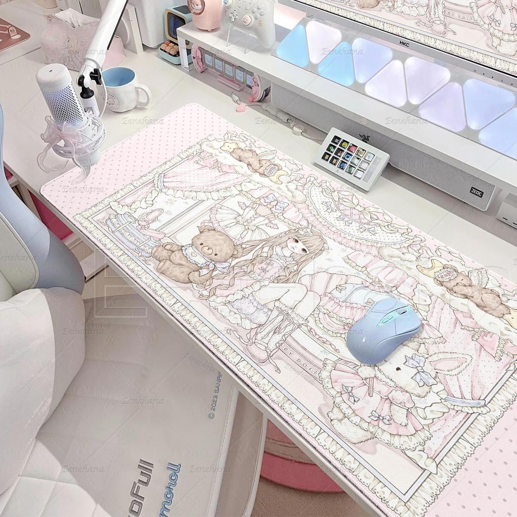 Pink Rococo Mouse Pad Loli Girl Large Gaming XXL Cute Bear Bunny Nonslip Laptop Keyboard PC Gamer Office Exquisite Decoration
