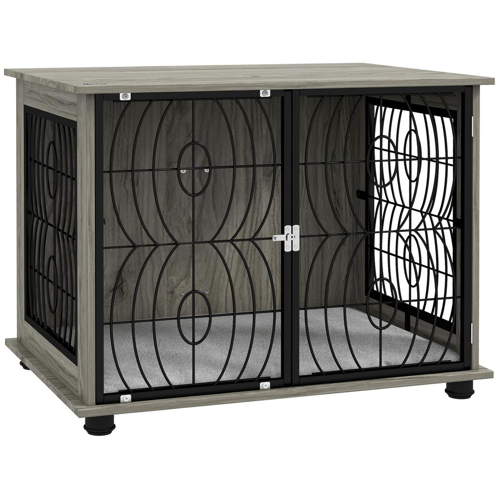 Indoor Dog Crate Furniture End Table With Plush Washable Cushion Lockable Door For Medium Dogs