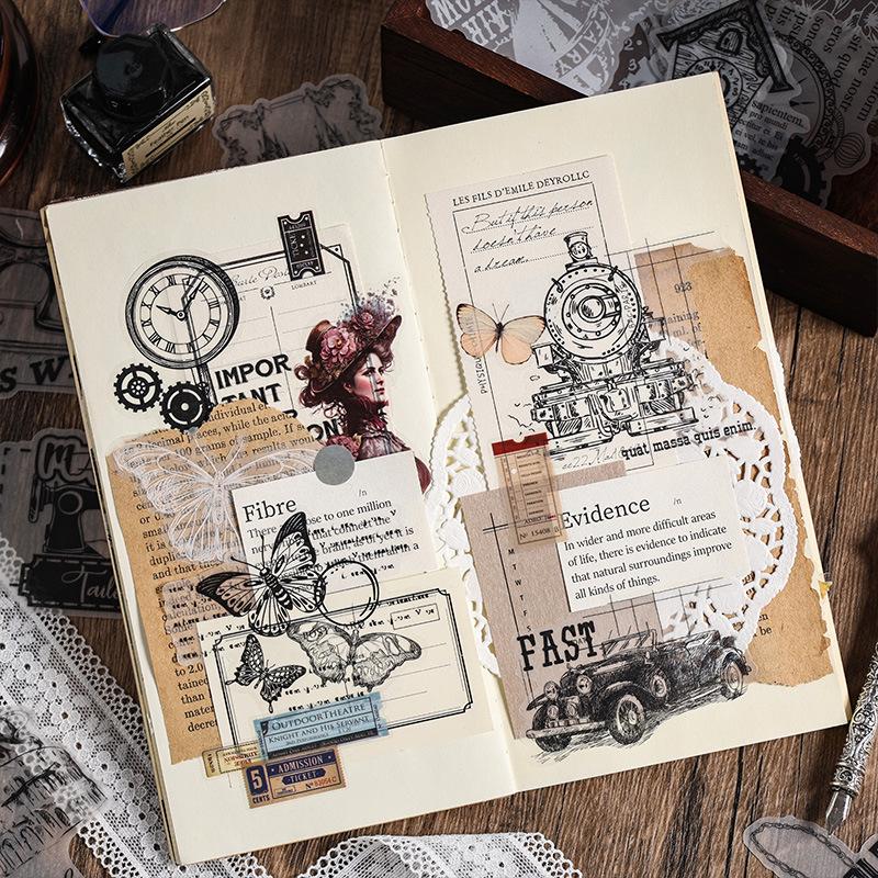 Vintage Tracing Paper Stickers - 20pcs Semi-Transparent English Decals for Journal & Scrapbooking