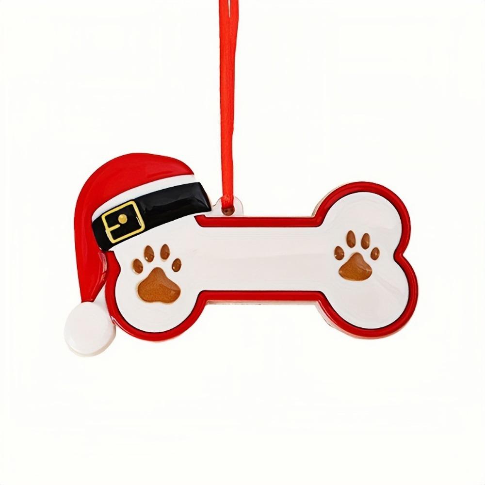 

Christmas Resin Bone Dog Ornament - Pet Name Tag & Paw Print/Photo Holder-like (Photo Not Included), DIY Name Plate Pendant