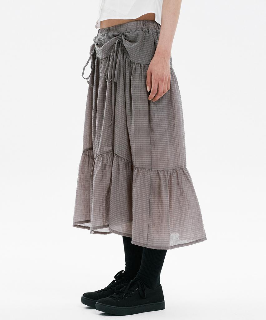 Hanahi Front Shirred Tiered Skirt Gray