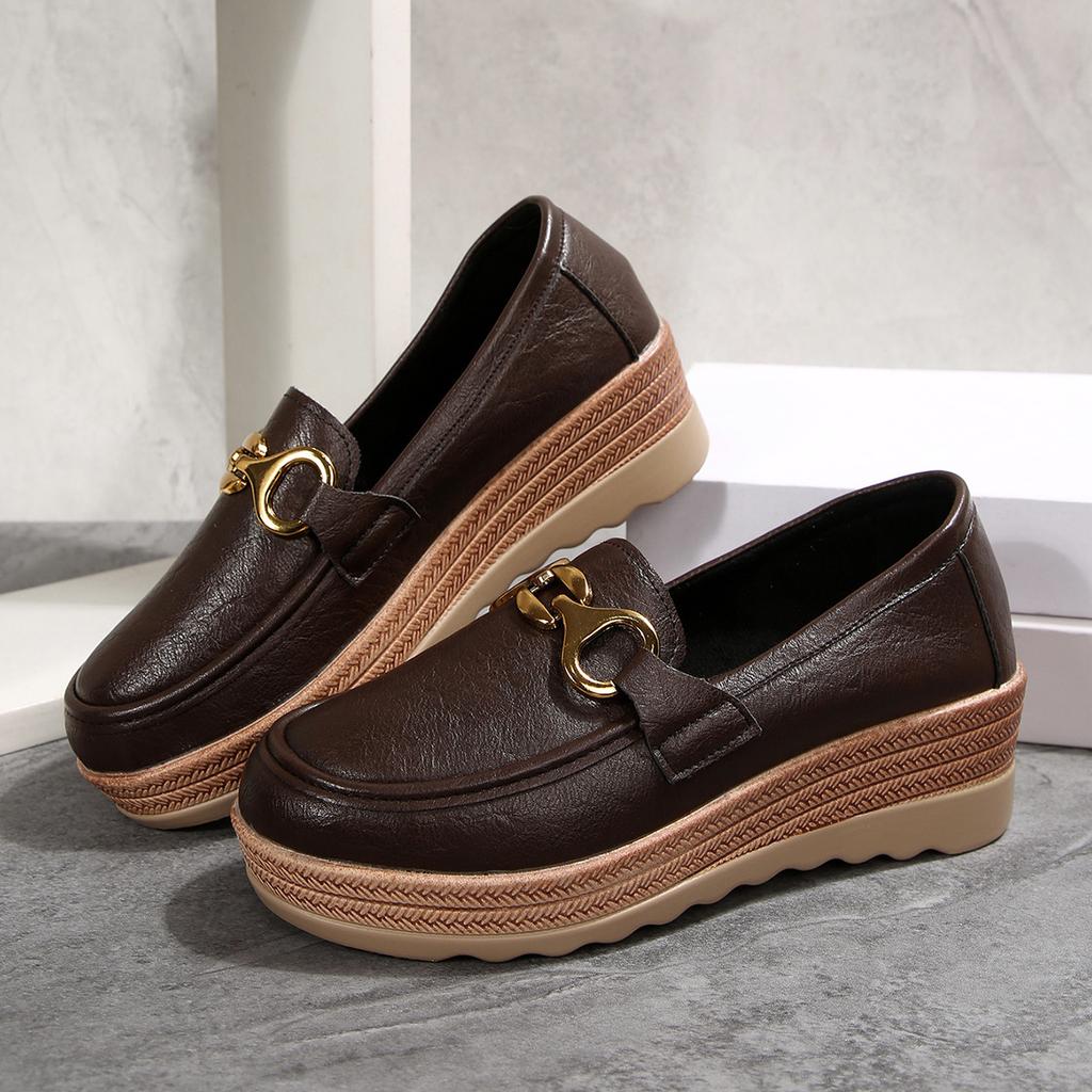 Plus Size Metal Chain Wedge Shoes Women's New Platform Muffin Loafers for Fall 2025