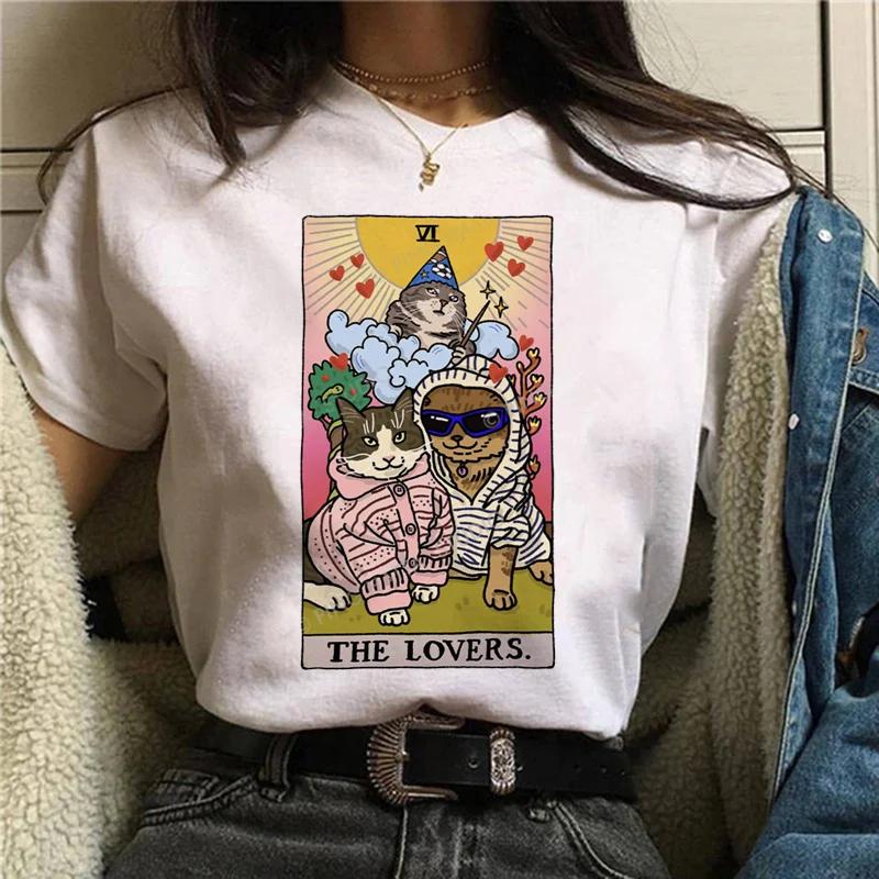 Kawaii Cat Tarot Cute Shirt Fashion Top Female O-neck Tees Short Sleeve Tee Shirt Femme Summer Women Tshirts