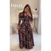 Fashion Women Casual Long Sleeve Dress Maxi Dresses High Waist Flower Dress Party Dress
