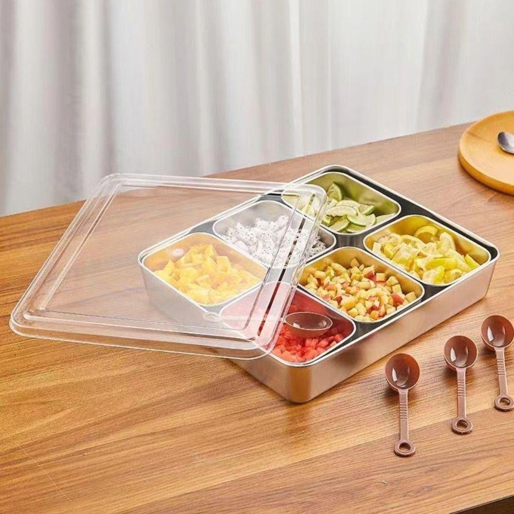 Stainless Steel Storage Seasoning Box 6 & 8 Grid Spice Container Set  Home Stall Bar Party