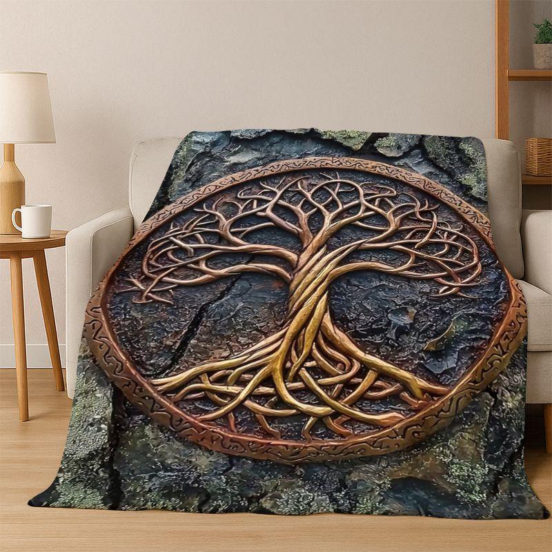 Tree of Life Nordic Mythology Yggdrasil Nature Cartoon Flannel Blanket Soft Throw Blanket for Bedroom Living Room Bed Travel Kid