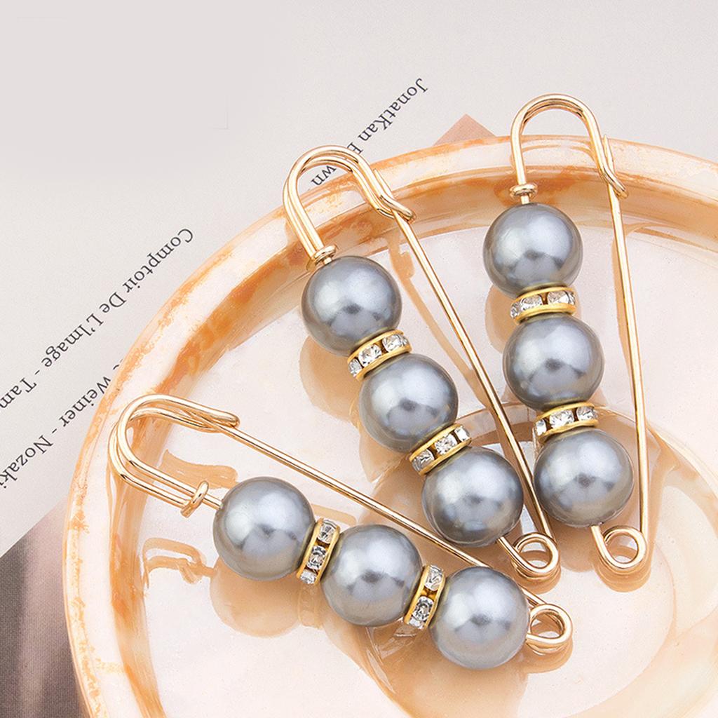 3Pcs Pearl Waist Cincher No Slip Pin Adjustable Waistband Clips for Pants Skirts Safety Pins for Women