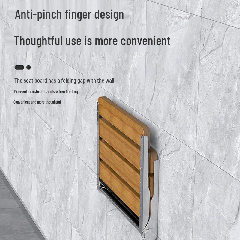 Wall-Mounted Solid Wood Foldable Shower Seat and Entryway Stool