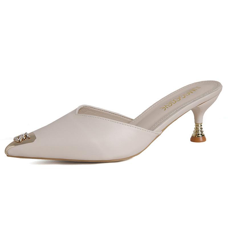 Baotou small size cool slippers women's summer versatile fashion metal pointed cm cm stiletto sandals women's high heels