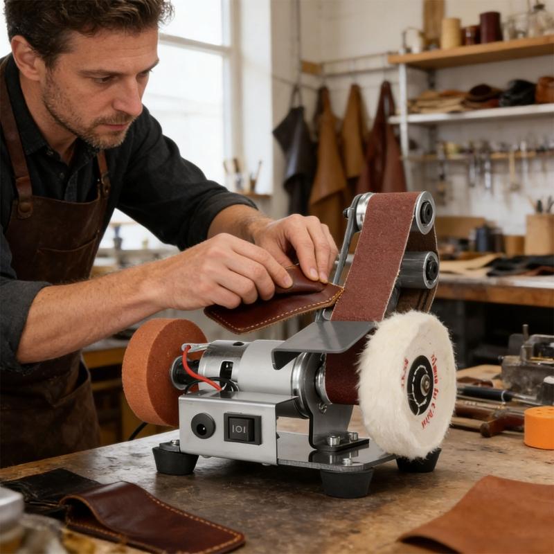 3-in-1 Mini-Bandschleifer mit 7 Geschwindigkeiten, anpassbarer Polierer und Puffer für Metall, Holz, Schmuck, DIY-Projekte, platzsparendes und praktisches Design