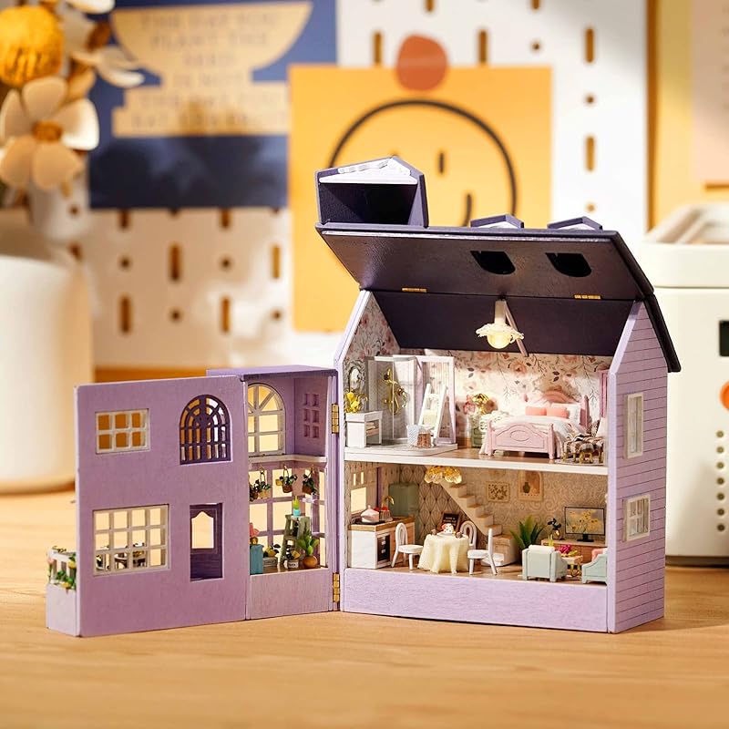 Spilay DIY Wooden Miniature Dollhouse Kit with Furniture Set, Decorative Ornaments, and LED Lights, 3D Puzzle Toy for Kids, Friends, and Lovers,