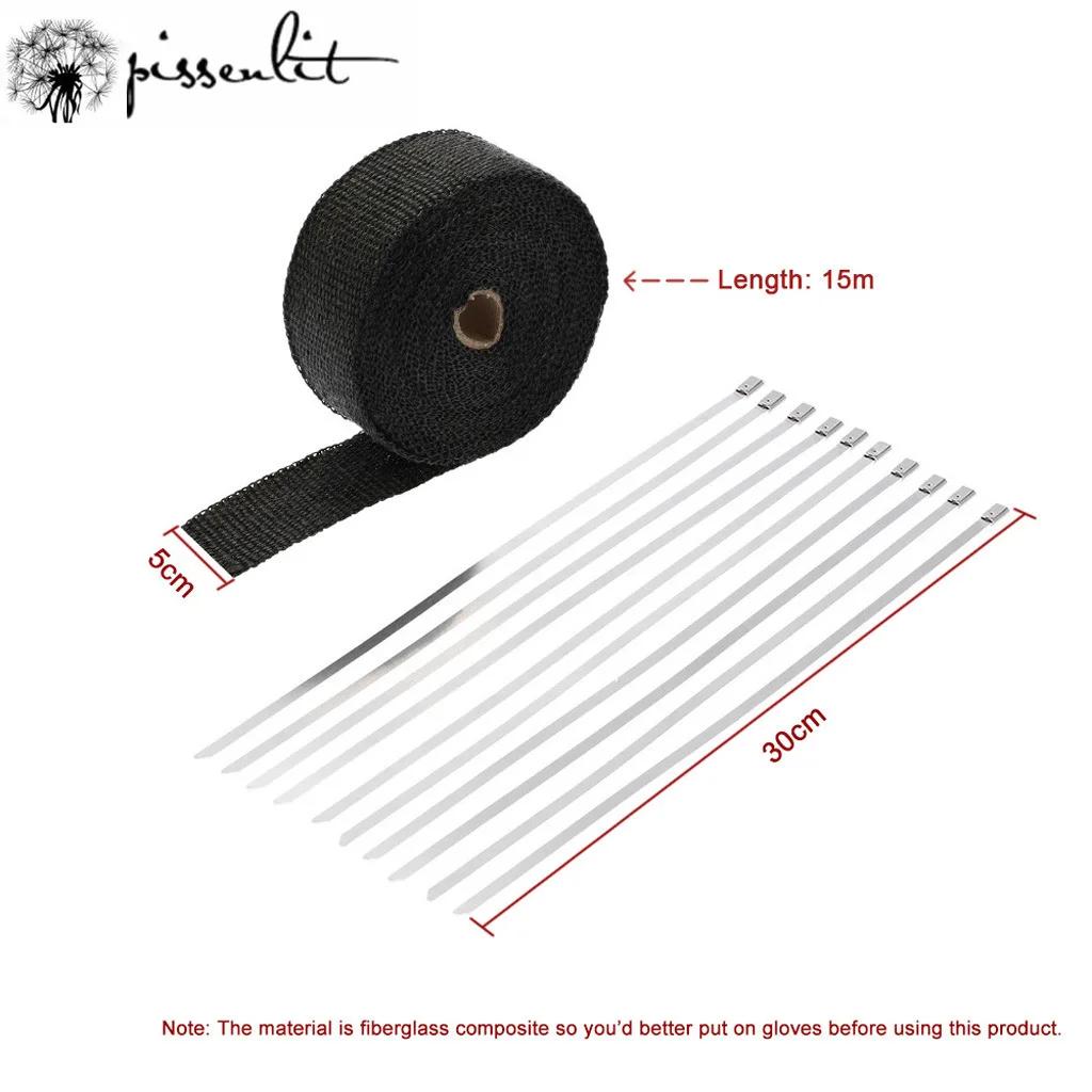 

15 м титановая тепловая мотоциклетная выхлопная труба теплоизоляция огнестойкая рулон ткани с 8 нержавеющими стяжками чёрный