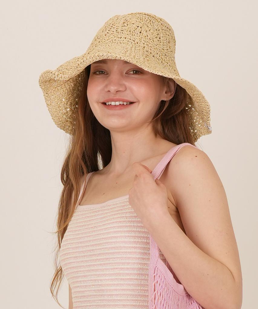 THE-ABON Beach Pio Lace Knit Bucket Hat Brown