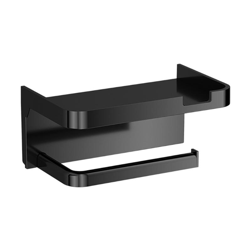 Contemporary Bathroom Shelf with Integrated Phone Tray and Paper Roll Holder Plastic Design Suitable for Washroom