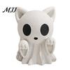 Handmade Graffiti Toy Halloween Ghost Cat Statue, 3D Printed Ornament, White Cute Dark Style Ornament Figurine for Home Office Desk Decoration Gothic
