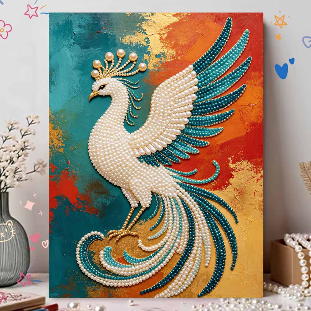 DIY Pearl Gem Elegant Peacock Art Shining Bead Craft Art Home Wall Ornament Simple Unframed Room Decoration Art Modern Style Exquisite Gift