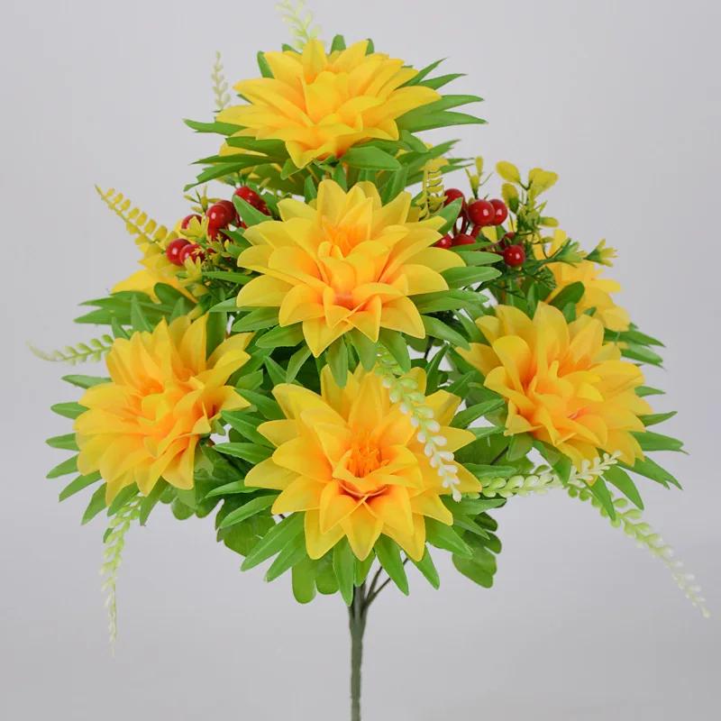 

10 Head Artificial Chrysanthemum Artificial Flower Gift for Cemetery Cemetery Placement Plastic Flower Simulation Fake Flowers жовтий
