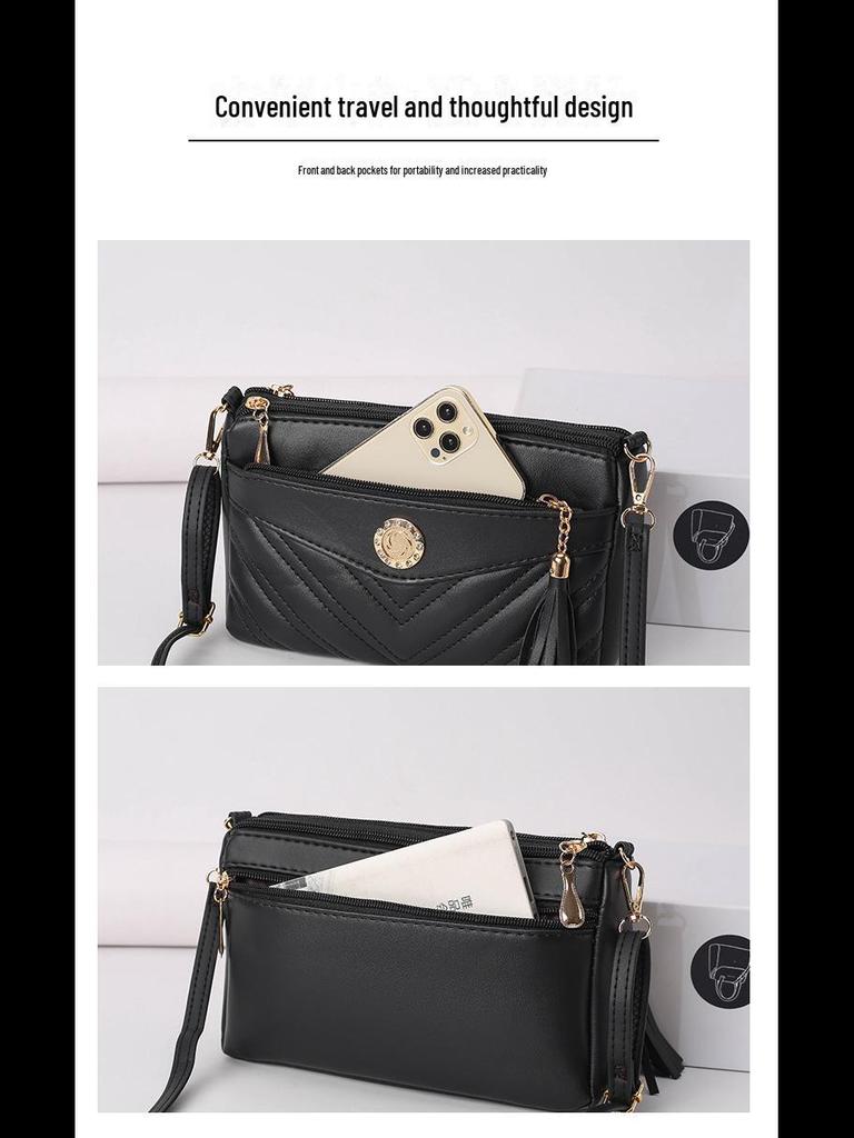 New 2024 Soft Leather Women's Shoulder and Messenger Bag - Multi-layered, Fashionable, Small Square Bag for Middle-aged Moms.