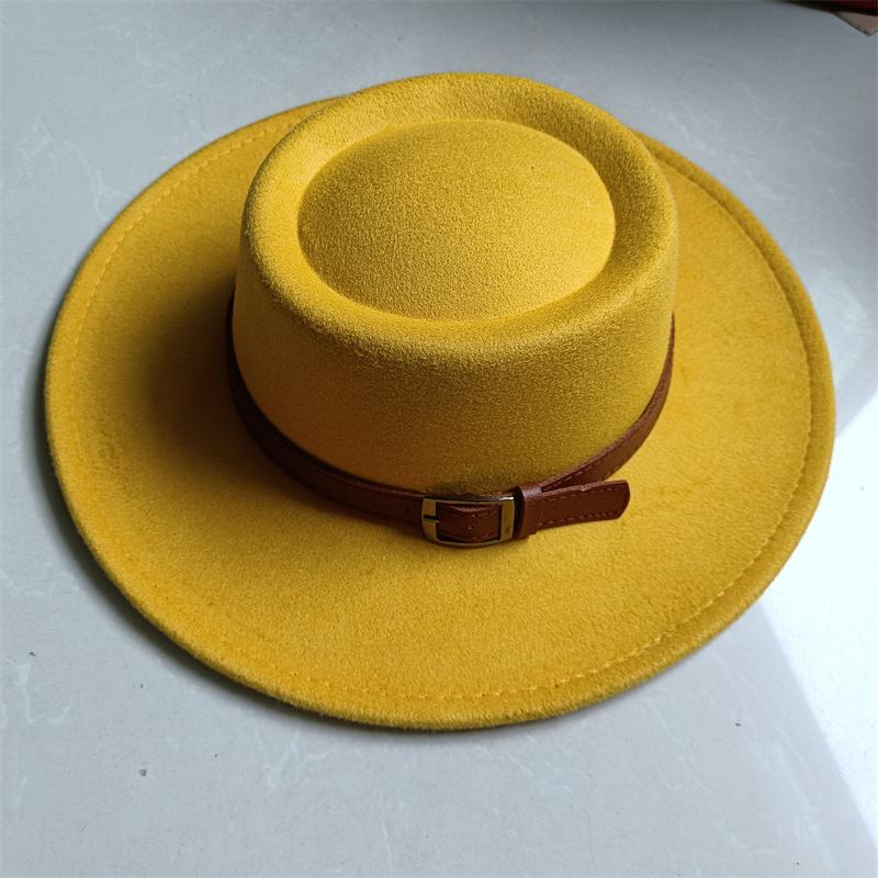 2026 Fedora Hat Winter Round Convex Flat Top Belt Accessories Rose Red Felt Jazz Hat for Men and Women Fedora Gorras
