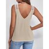Womens Waffle Knit V Neck Tank Top With Lace Trim Sleeveless Casual Solid Color Camisole