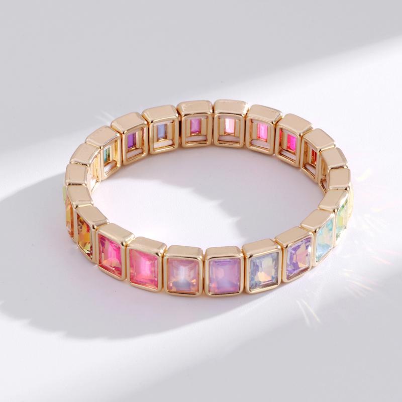 Neuheiten Geometrisch Bohemian Regenbogen Glas Kristall Dehnbar Stretch Tennisarmband Mode Vergoldeter Schmuck Für Frauen