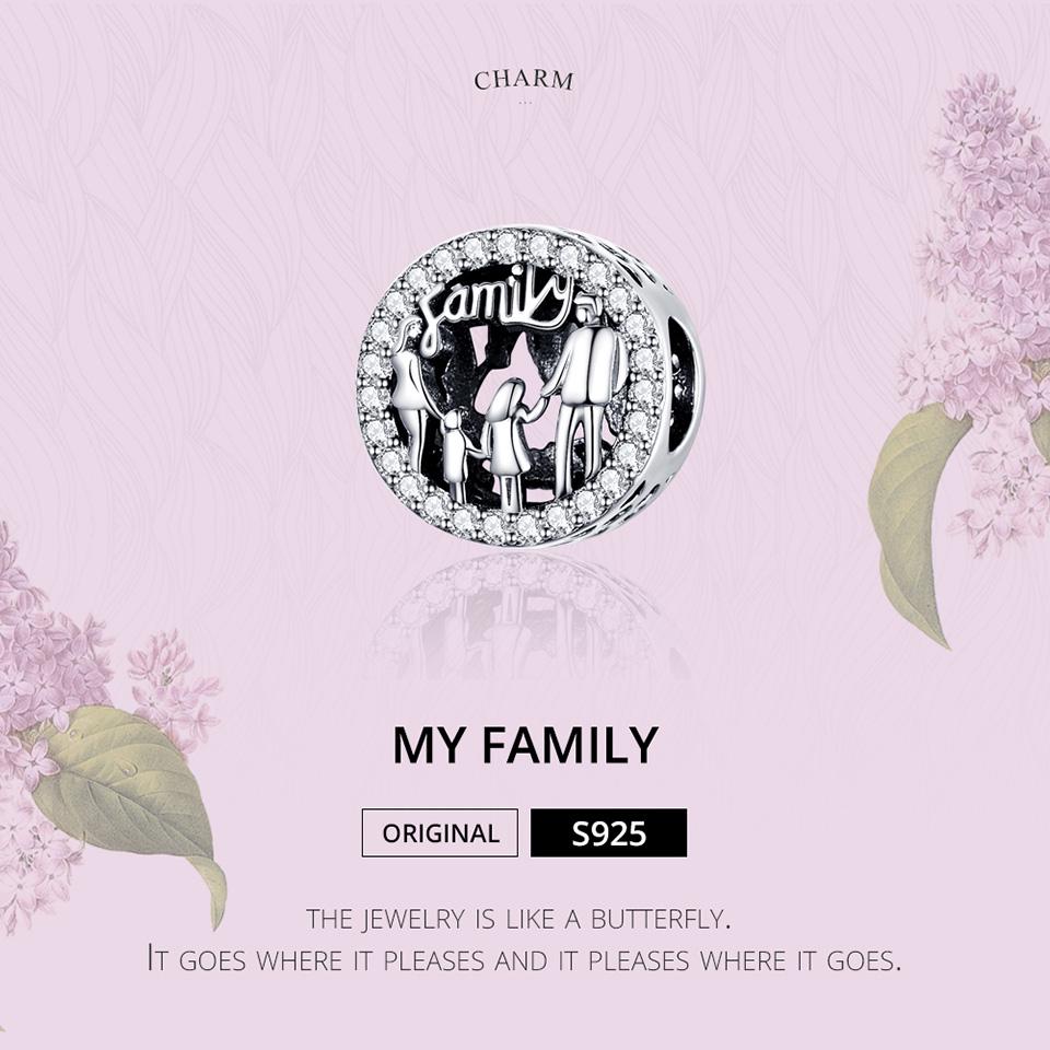 BAMOER Family of Four Round Metal Beads 925 Sterling Silver Families Charm for Women Original Silver