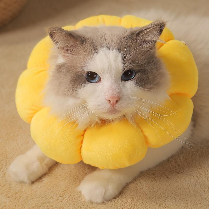 Sunflower Cat Collar Adjustable Anti-Licking & Anti-Biting Protective Headrest Surgery Recovery Collars Soft Plush Collar