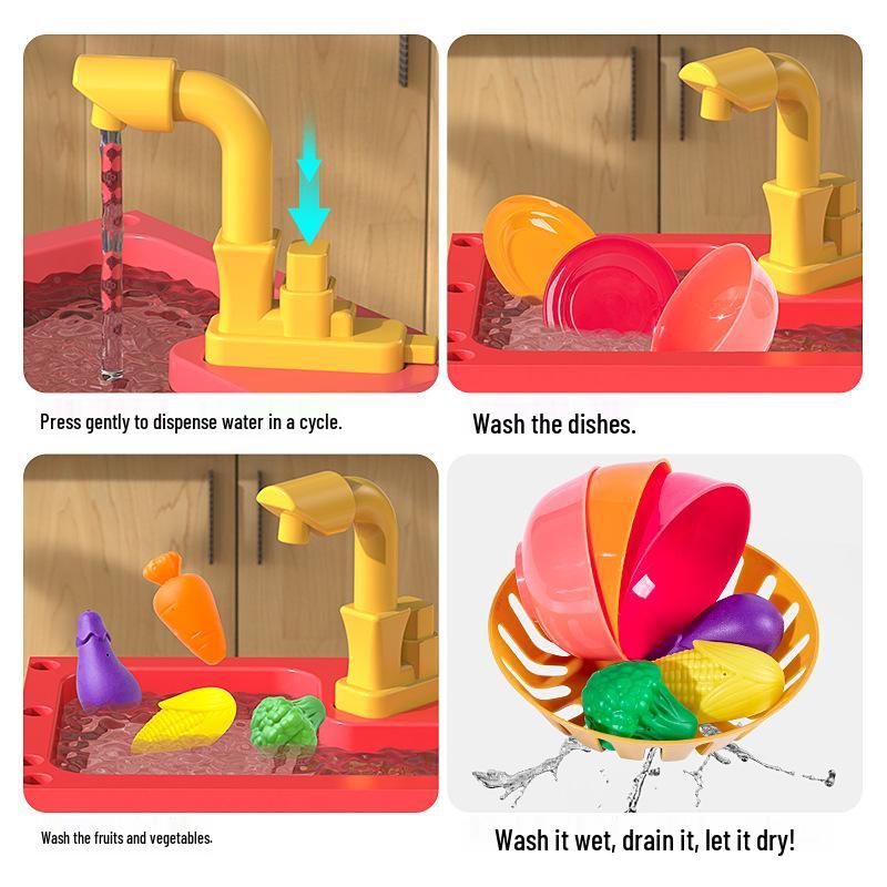 Mini Kitchen Playset for Girls: Dishwasher, Table, Sink & Fruit Toys for Ages 2-3