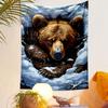 "Brown Bear Resting In Snowy Den" Patterned Tapestry Decorative Wall Hanging, Home Bedroom Living Room Decor