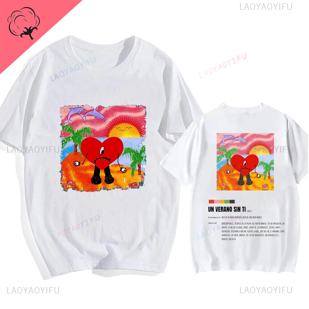 Bad Bunny UN VERANO SIN TI Music Album Print Tshirt Classic Harajuku Loose Streetwear Men Hip Hop Style Shortsleev Tshirt