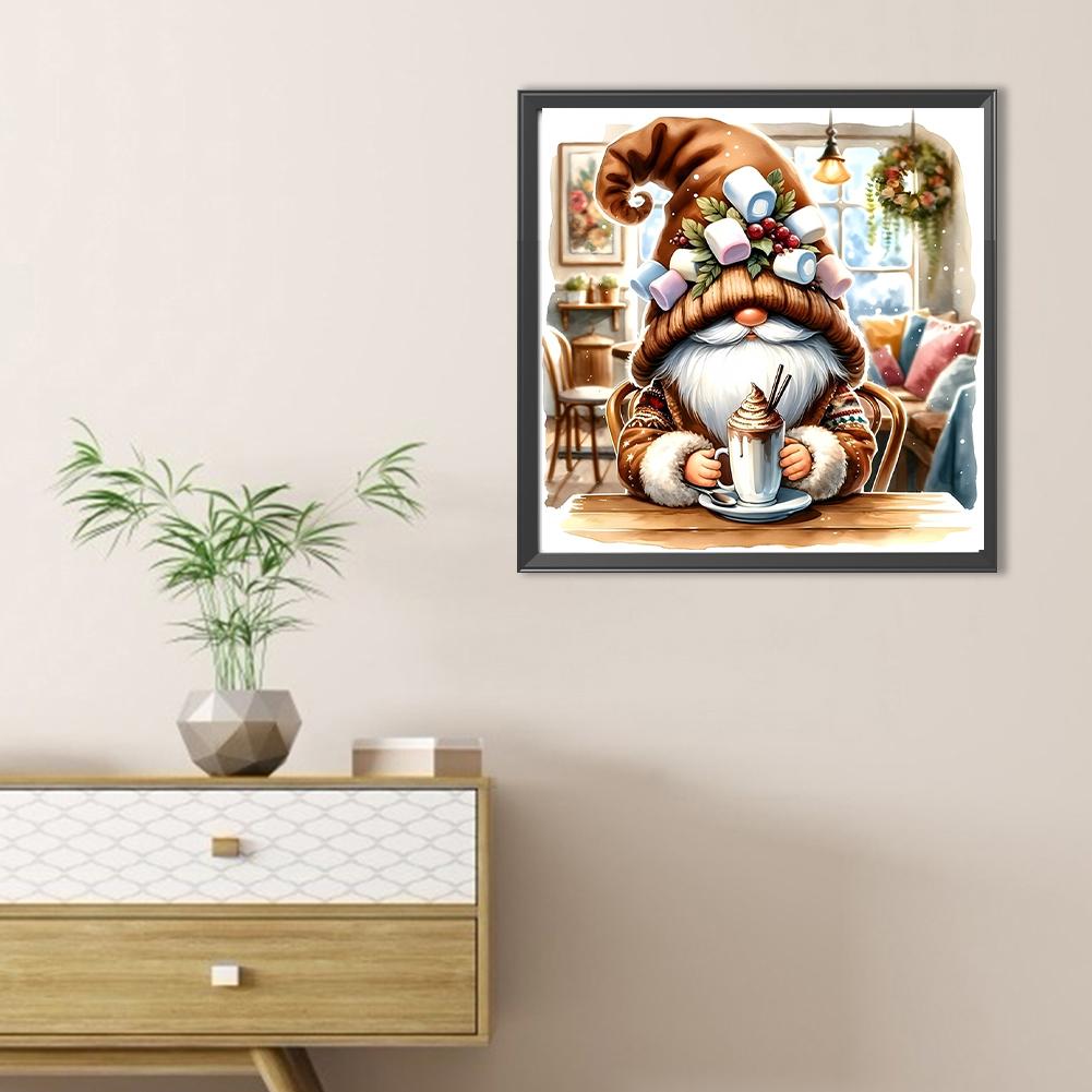 Coffee Gnome 5D DIY Full Drill Round Diamond Painting Kit for Home Wall Decor