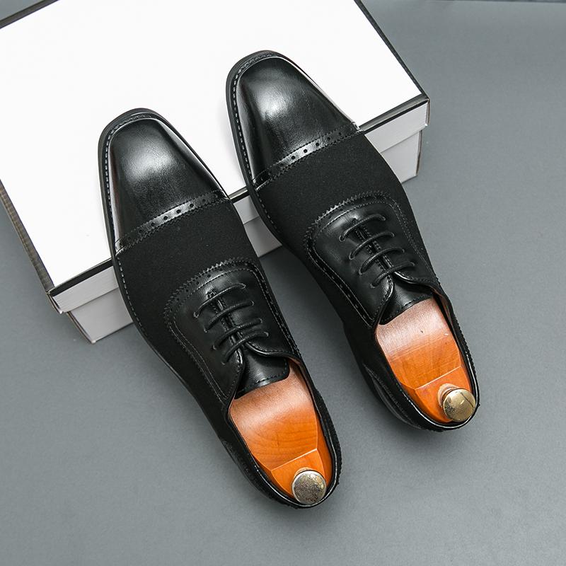 Size 38-46 Classic Men Block Shoes Men Fashion Splicing Pointed Leather Shoes Men Business Dress Shoes European Wedding Shoes