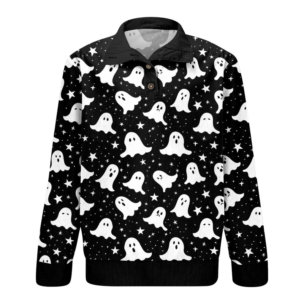 Herren Halloween Bedrucktes Kordhemd mit Knöpfen