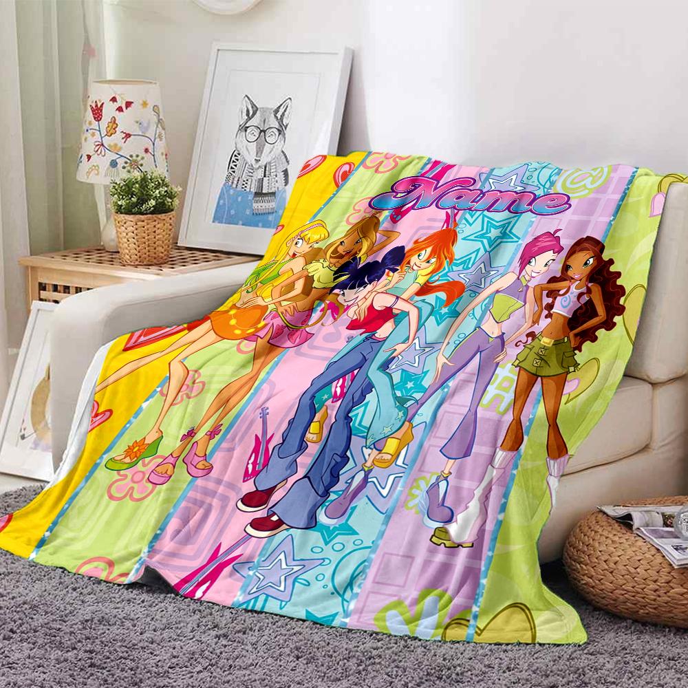Custom Name Winx Club Theme Printed Blanket Perfect For Couch Bed Travel Outdoor Use Machine Washable Cozy Durable