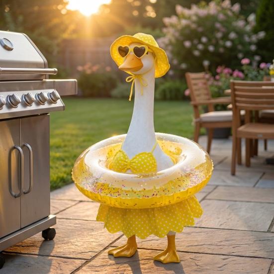 Summer Porch Goose Outfits Funny Goose Costume Set with Pool Float Swim Goggles Swinsuits Hawaiian Luau Style Bikini Set for Outdoor Patio Lawn Decor