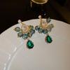 Tiger Eye Teardrop Zircon Earrings: Retro Court Style, High-End Luxury Studs for Women