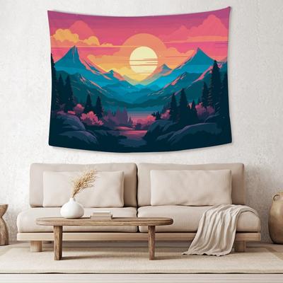 Mountain Sunset Tapestry  Perfect for Serene Vibrant  Unique Home Decor with Natures Beauty and Artistic Charm