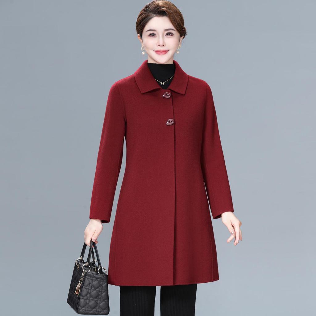 Mid-Length Double-Faced Cashmere Coat for Middle-Aged and Elderly Women - Autumn/Winter High-End Slim Wool Jacket