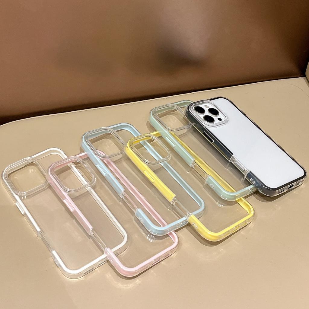 Color Macaron frame transparent case for iPhone17Pro max Apple 16 mobile phone case 15/14 soft case