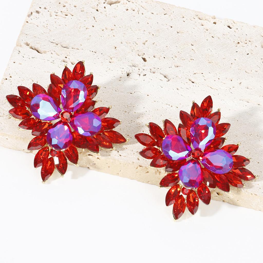 Geometric Crystal Ear Studs For Women With Alloy Material And Exquisite Electroplating